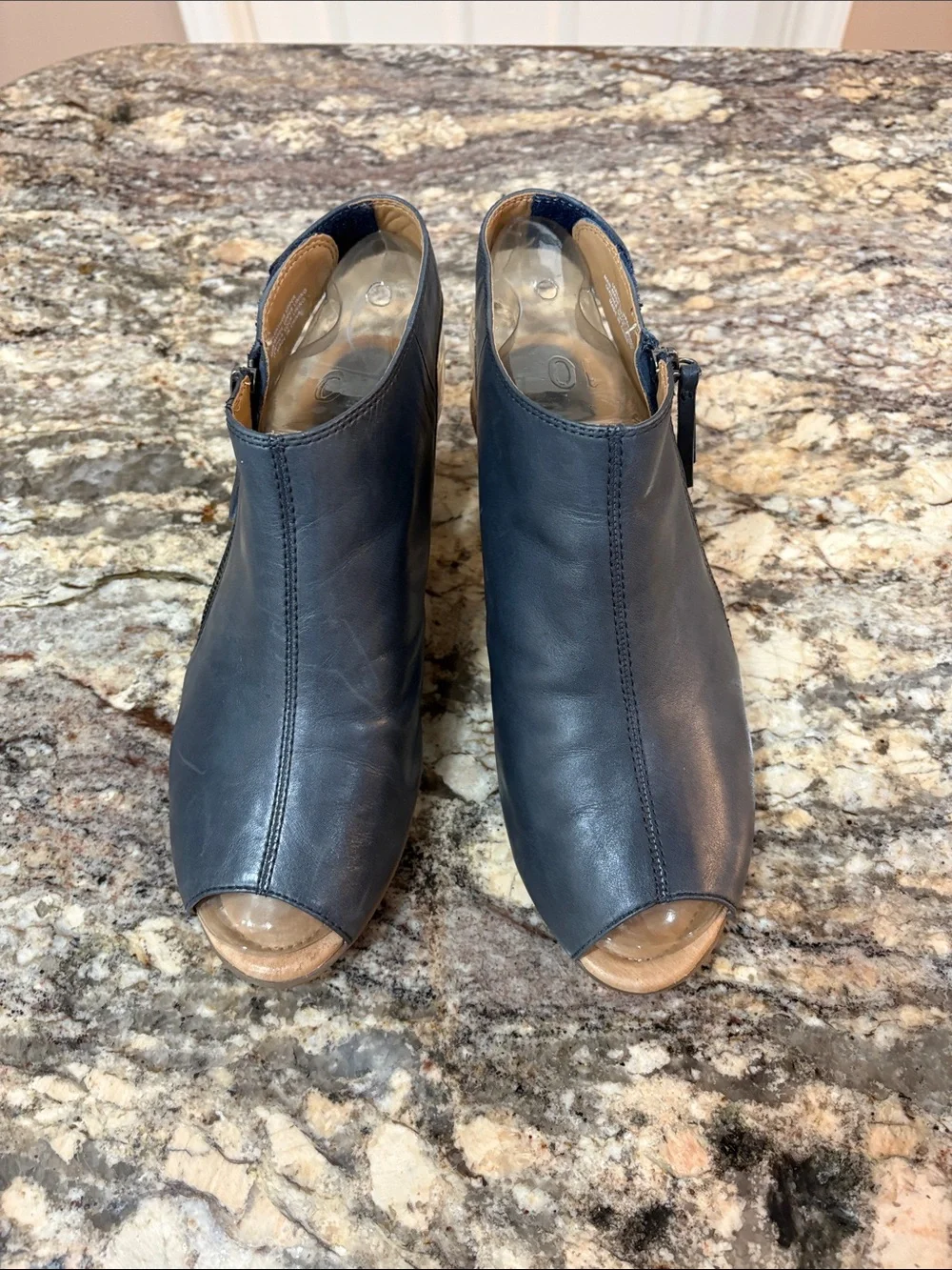 Earth Women's Navy Peep-Toe Leather Booties